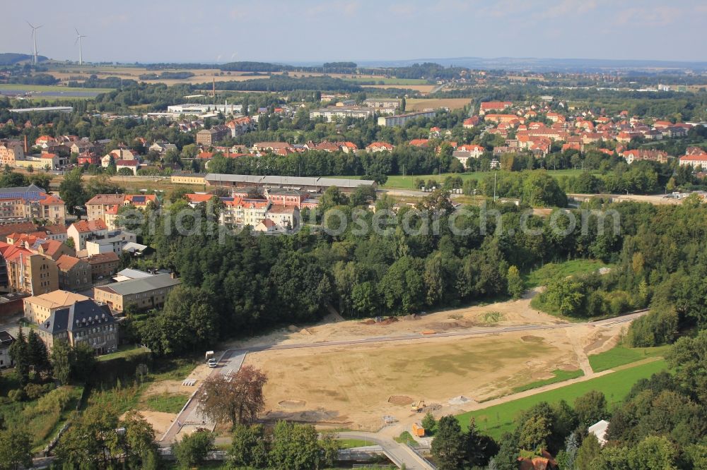 Löbau from above - View the construction site of the National Garden Show in Löbau in Saxony