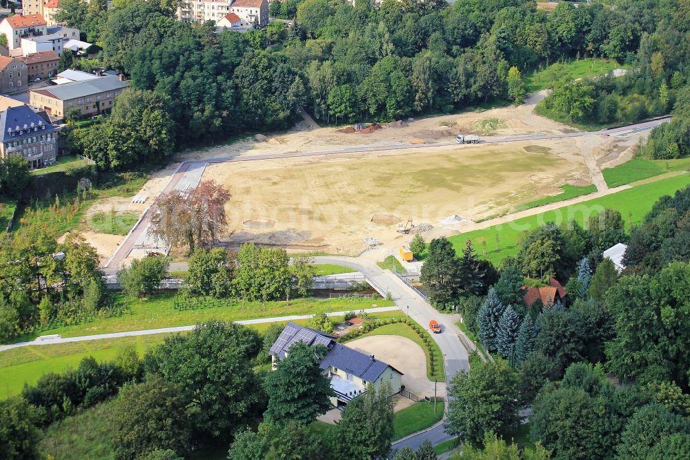 Löbau from the bird's eye view: View the construction site of the National Garden Show in Löbau in Saxony