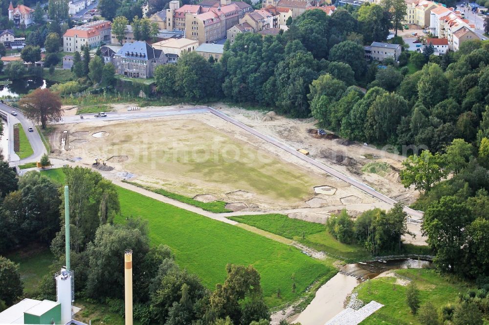 Aerial image Löbau - View the construction site of the National Garden Show in Löbau in Saxony