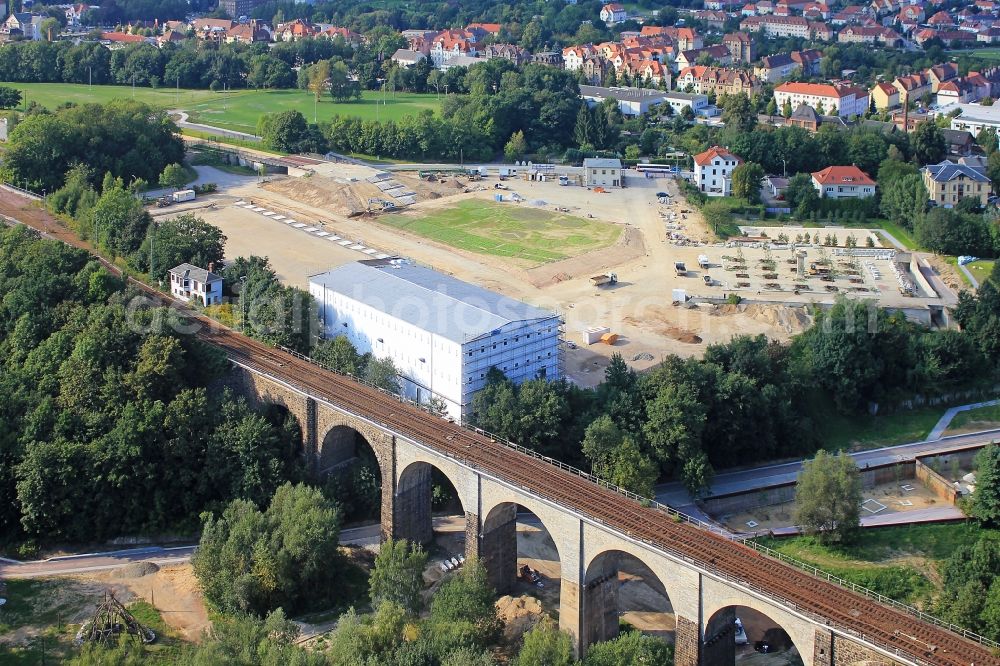 Aerial image Löbau - View the construction site of the National Garden Show in Löbau in Saxony