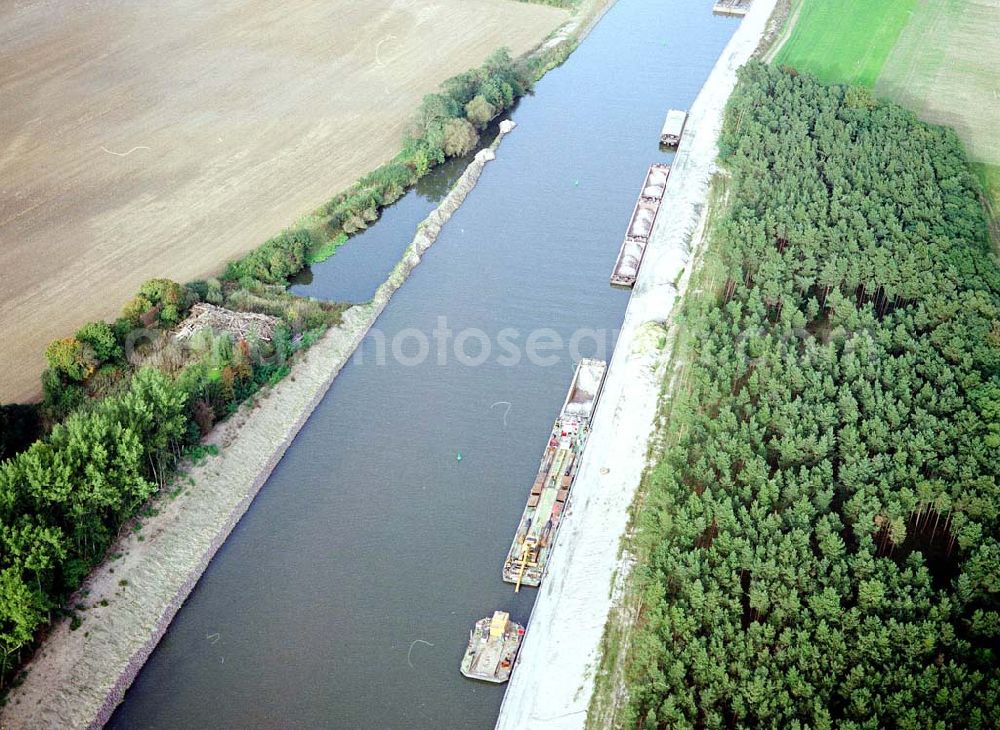 Aerial image Burg - Arbeiten zum Ausbau des Elbe - Havel - Kanales nordöstlich von Burg.