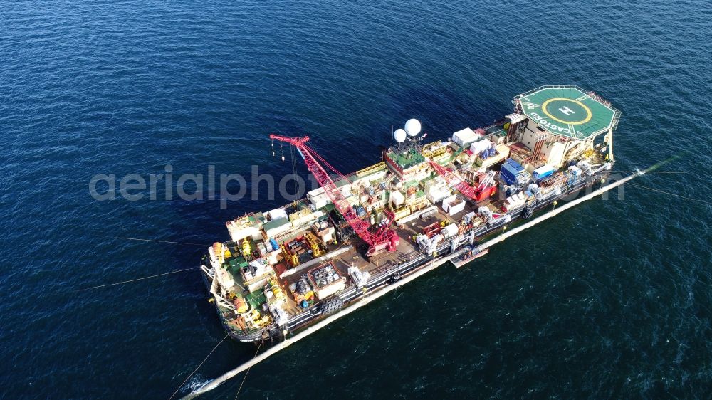 Thiessow from above - Ship - Special ship for laying pipe systems of the gas pipeline NordStream 2 on the Baltic Sea in Thiessow in the state Mecklenburg - Western Pomerania, Germany