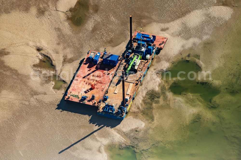 Aerial photograph Hagermarsch - Ship - Special ship for laying grid connection systems for offshore wind turbines Balwin1 and Balwin2 in Hagermarsch in the state Lower Saxony, Germany