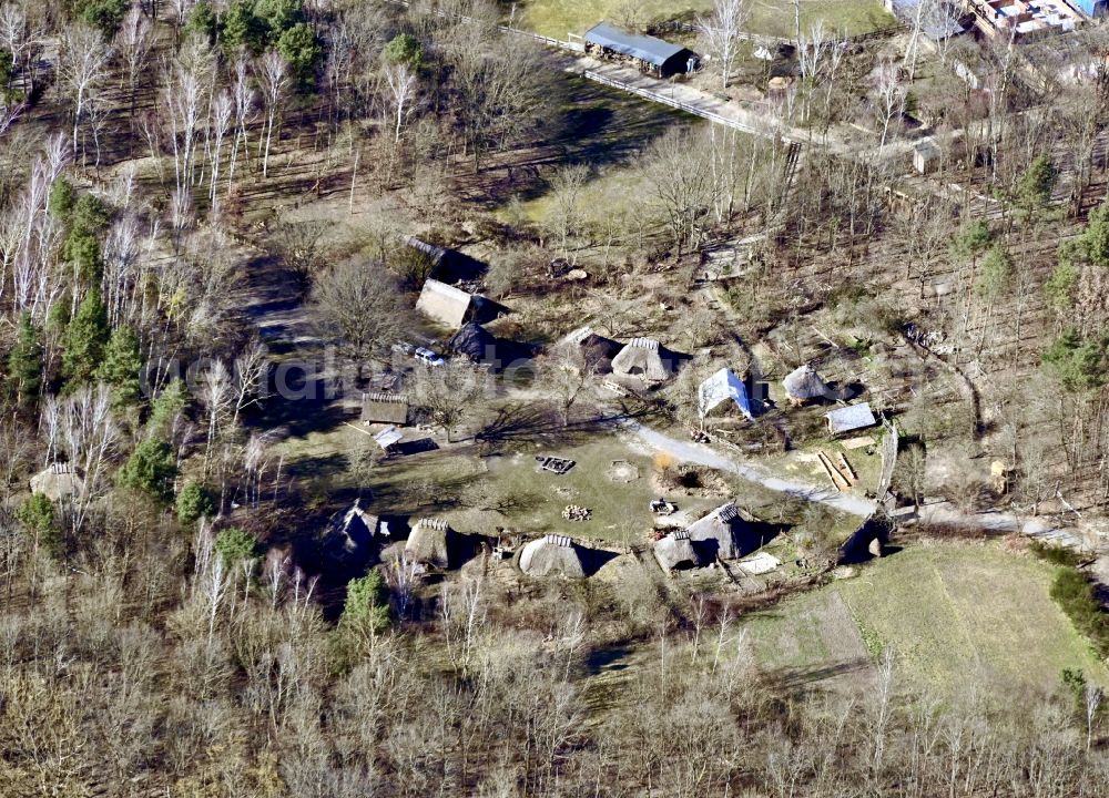 Aerial image Berlin - Archaeological uncovering, viewing and conservation work in the upper layers of the earth Museumsdorf Dueppel in Berlin, Germany