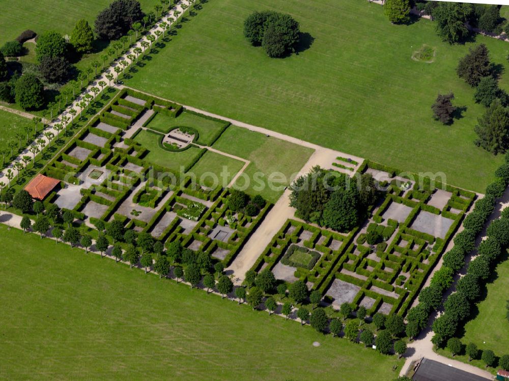 XANTEN from the bird's eye view: View of the Archaeological Park Xanten (APX) with original and reconstructed buildings of the Roman Colonia Ulpia Traiana in Xanten. The Colonia Ulpia Traiana was the third largest Roman city north of the Alps