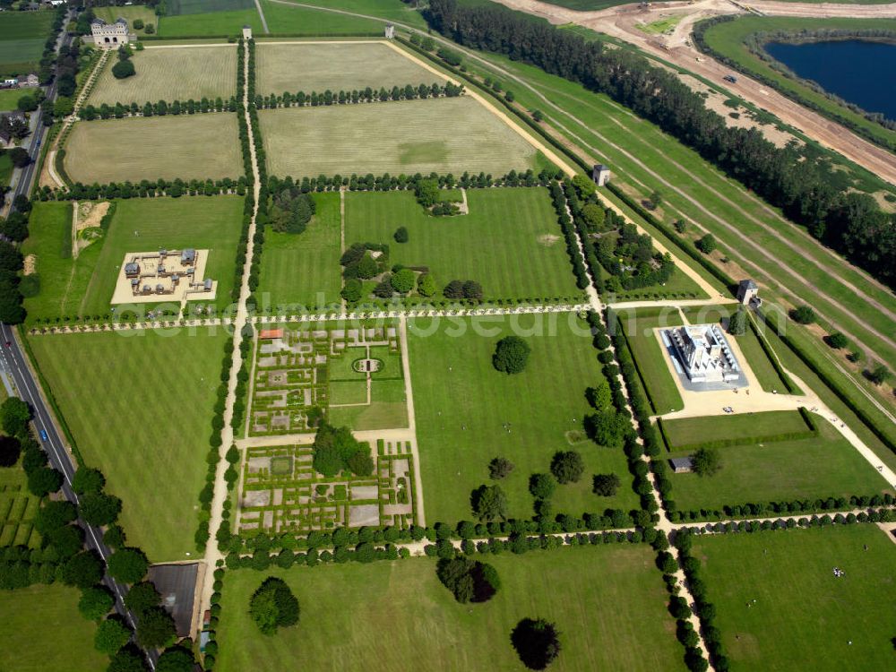 Aerial image XANTEN - View of the Archaeological Park Xanten (APX) with original and reconstructed buildings of the Roman Colonia Ulpia Traiana in Xanten. The Colonia Ulpia Traiana was the third largest Roman city north of the Alps