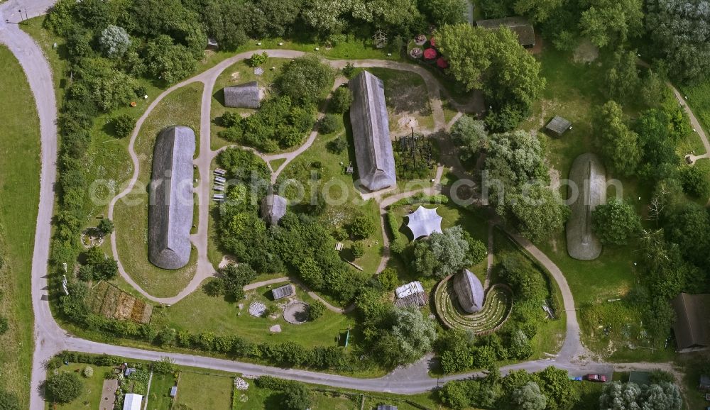 Hitzacker from the bird's eye view: Archaeological site of the center Hitzacker (AZH) on the banks of the Elbe in Hitzacker street in Lower Saxony