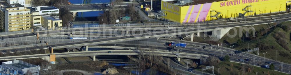 Berlin from the bird's eye view: Area of the junction of the A100 / A113 in Berlin district Neukölln