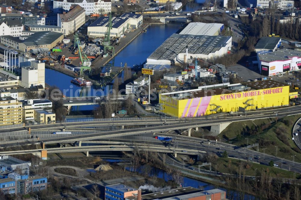 Aerial image Berlin - Area of the junction of the A100 / A113 in Berlin district Neukölln