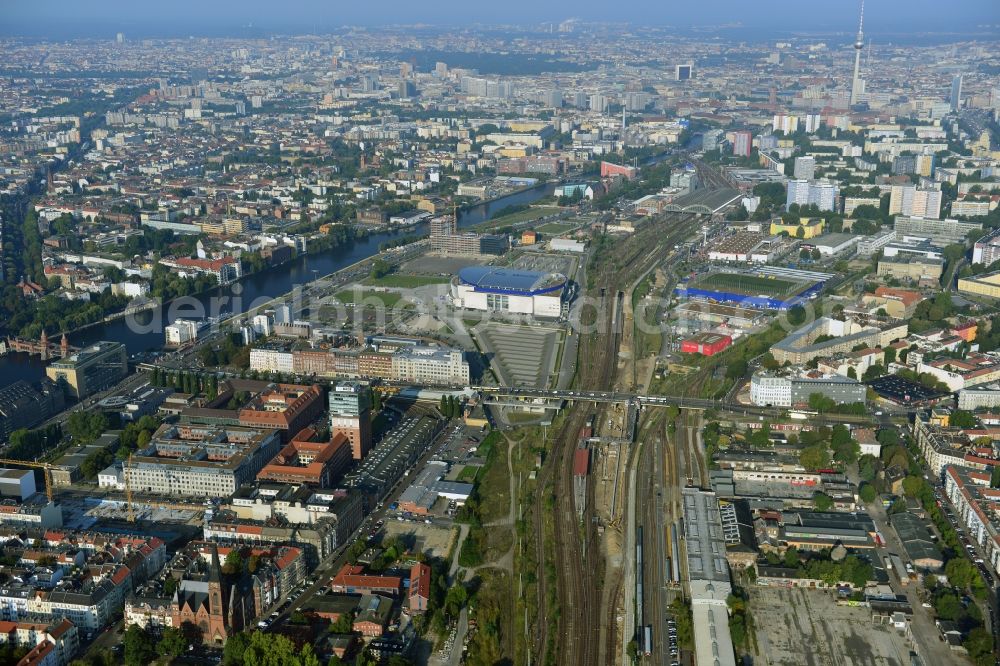 Aerial image Berlin - Area of ??the S-Bahn station Warschauer Strasse in Berlin before the planned modernization