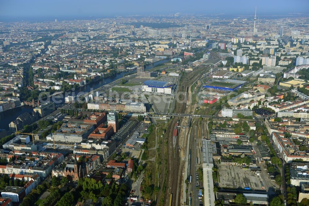 Aerial photograph Berlin - Area of ??the S-Bahn station Warschauer Strasse in Berlin before the planned modernization