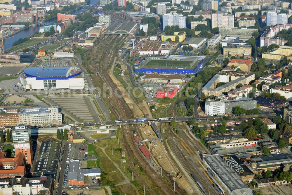 Berlin from the bird's eye view: Area of ??the S-Bahn station Warschauer Strasse in Berlin before the planned modernization