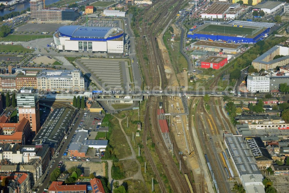 Aerial image Berlin - Area of ??the S-Bahn station Warschauer Strasse in Berlin before the planned modernization