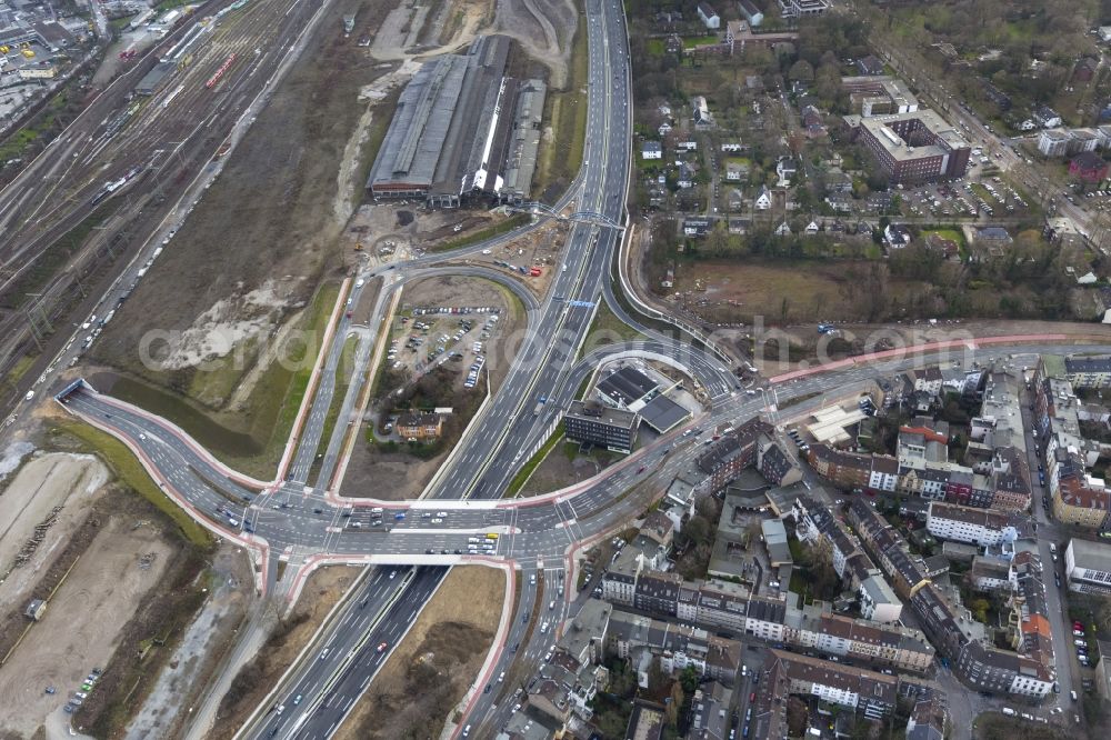 Aerial photograph Duisburg - Area of ??the construction site A59, colony road - Mercator roundabout in Duisburg in North Rhine-Westphalia