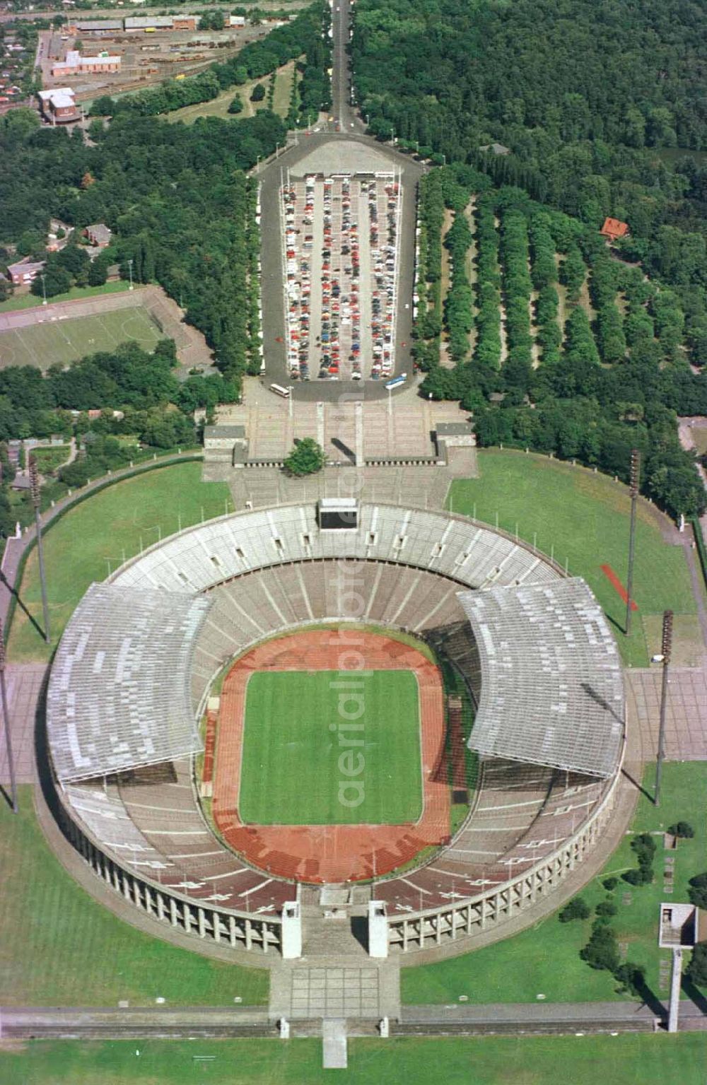 Berlin from above - The site of the Berlin Olypiastadion / Olymiapark Berlin during the reconstruction by WALTER BAU AG