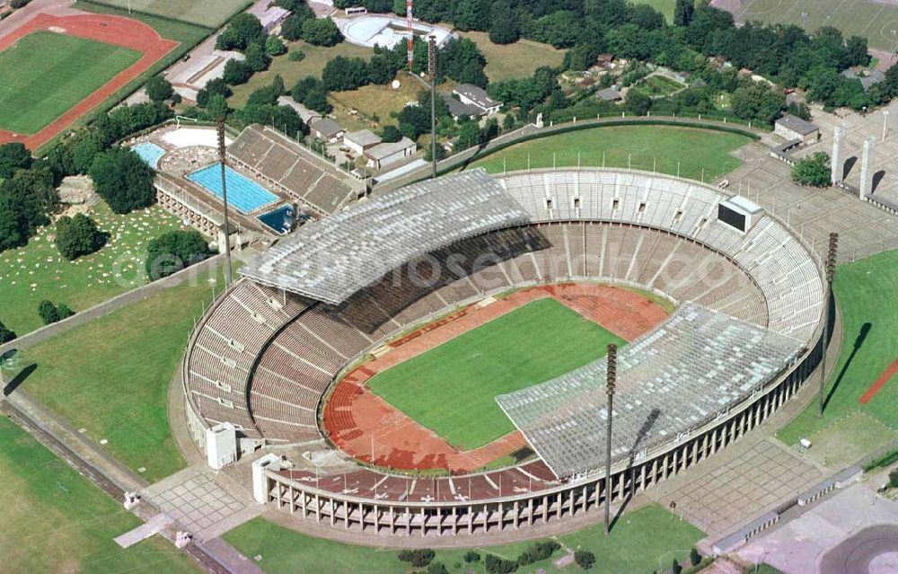 Berlin from the bird's eye view: The site of the Berlin Olypiastadion / Olymiapark Berlin during the reconstruction by WALTER BAU AG