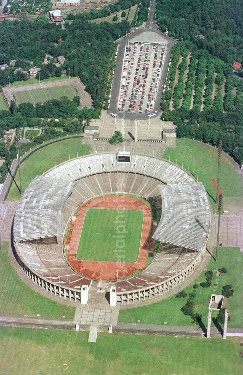 Berlin from the bird's eye view: The site of the Berlin Olypiastadion / Olymiapark Berlin during the reconstruction by WALTER BAU AG