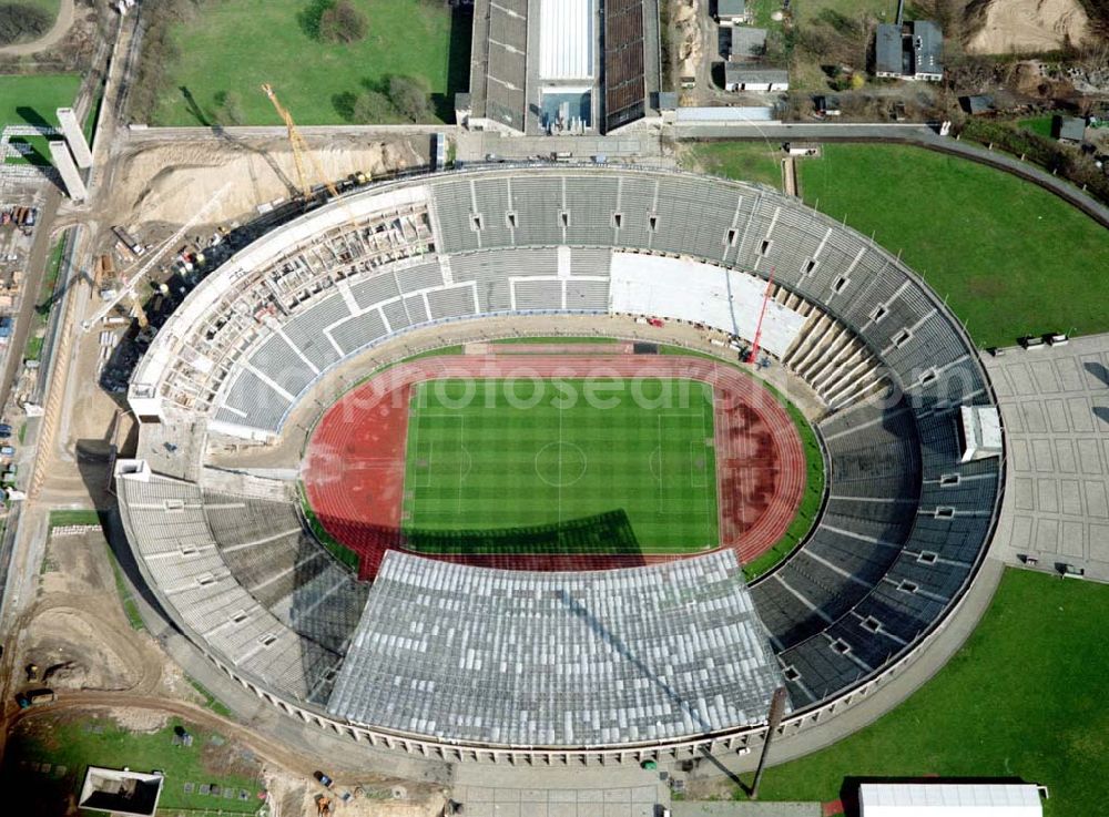 Aerial image Berlin - The site of the Berlin Olypiastadion / Olymiapark Berlin during the reconstruction by WALTER BAU AG