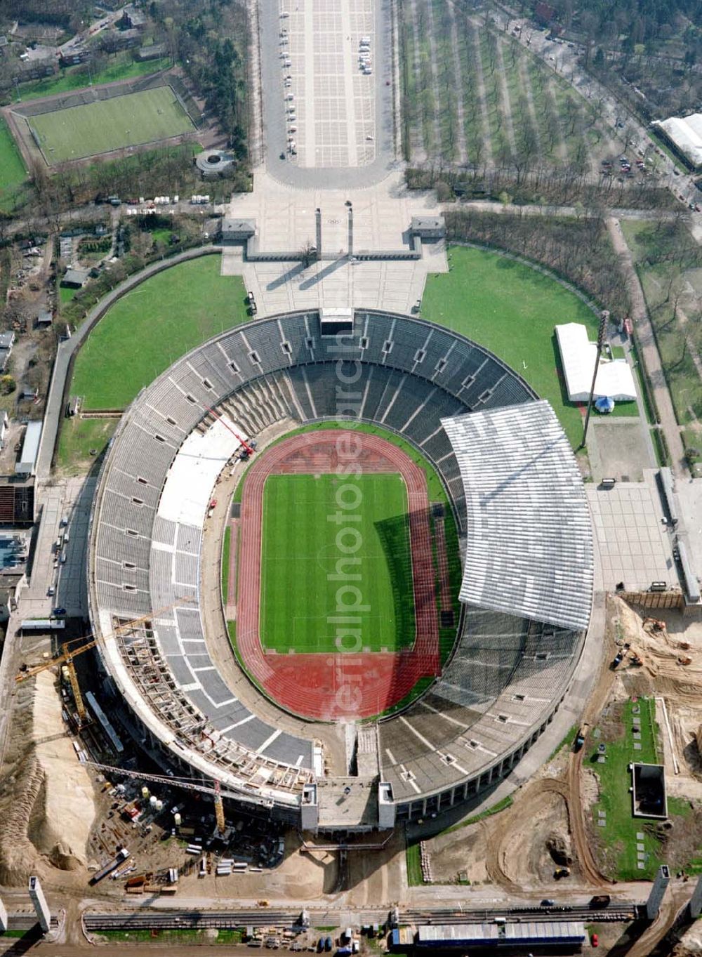 Aerial photograph Berlin - The site of the Berlin Olypiastadion / Olymiapark Berlin during the reconstruction by WALTER BAU AG