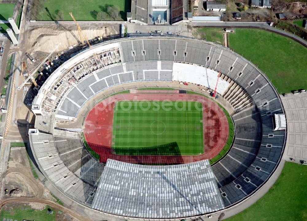 Aerial image Berlin - The site of the Berlin Olypiastadion / Olymiapark Berlin during the reconstruction by WALTER BAU AG