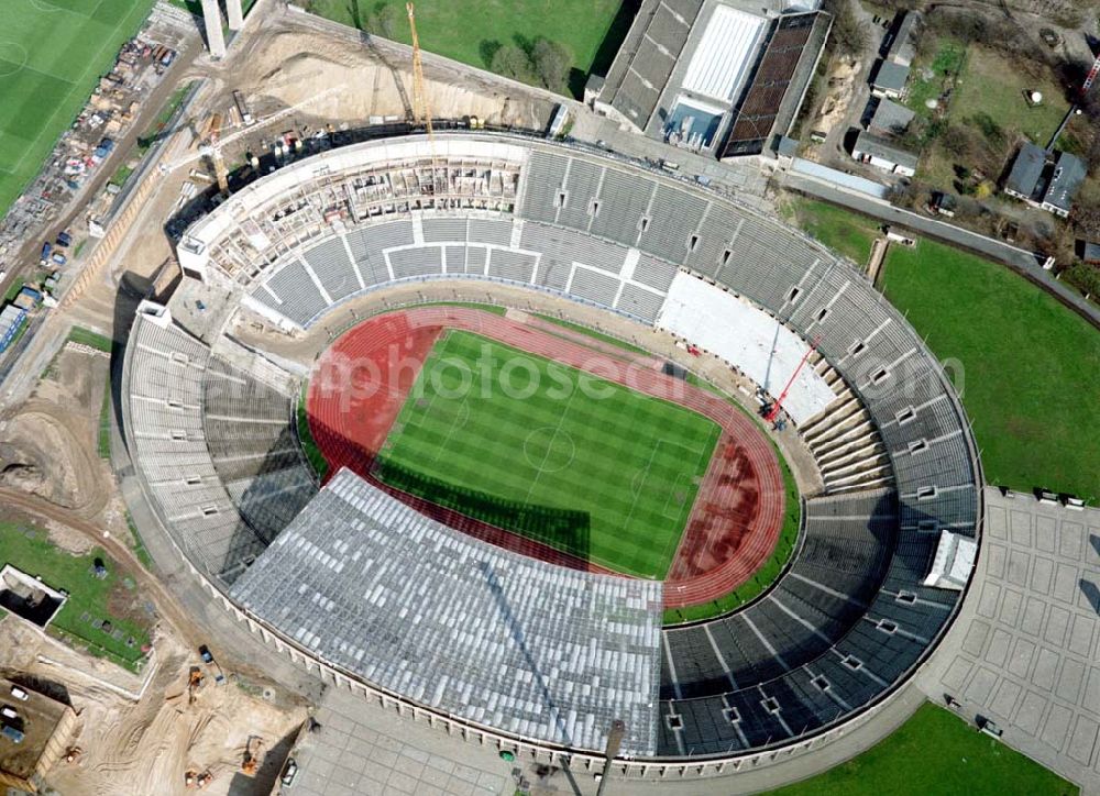 Aerial photograph Berlin - The site of the Berlin Olypiastadion / Olymiapark Berlin during the reconstruction by WALTER BAU AG