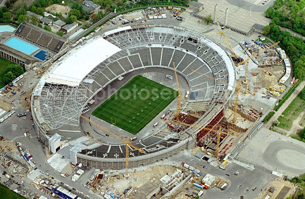 Aerial image Berlin - The site of the Berlin Olypiastadion / Olymiapark Berlin during the reconstruction by WALTER BAU AG