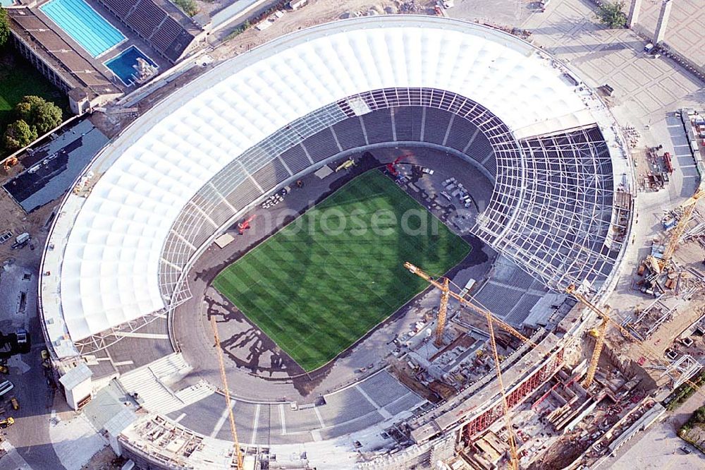 Berlin from above - The site of the Berlin Olypiastadion / Olymiapark Berlin during the reconstruction by WALTER BAU AG