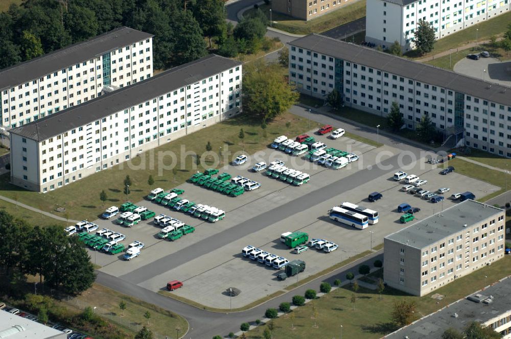 Aerial image Ahrensfelde - Blick auf das Areal der Bundespolizei-Fliegerstaffel Blumberg an der Neuer Schwanebecker Weg 3 in 16356 Ahrensfelde. Auf dem Gelände des Helikopterlandeplatzes am Berliner Stadtrand sind auch Maschinen der Regierungsfliegerstaffel stationiert. Am Standort erfolgt in den neu errichteten Hangars auch die Wartung und Reparatur der Flugtechnik.