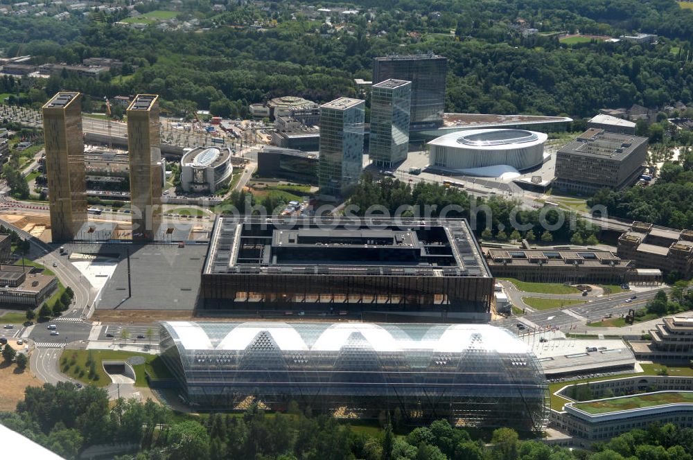 Luxemburg from the bird's eye view: Blick auf das Areal des Europäischen Gerichtshof im Europaviertel in Luxemburg. Es befindet sich auf dem Kirchberg-Plateau in Luxemburg (Stadt).