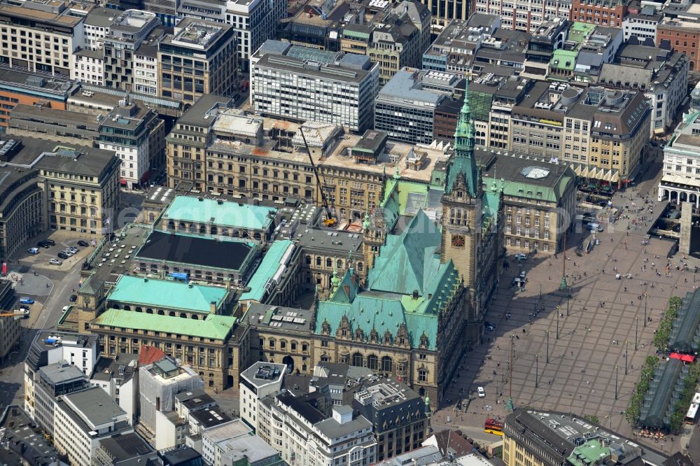 Hamburg from above - The city hall of Hamburg is the location of Citizenship (Parliament) and Senate (State Government) of the Free and Hanseatic City of Hamburg