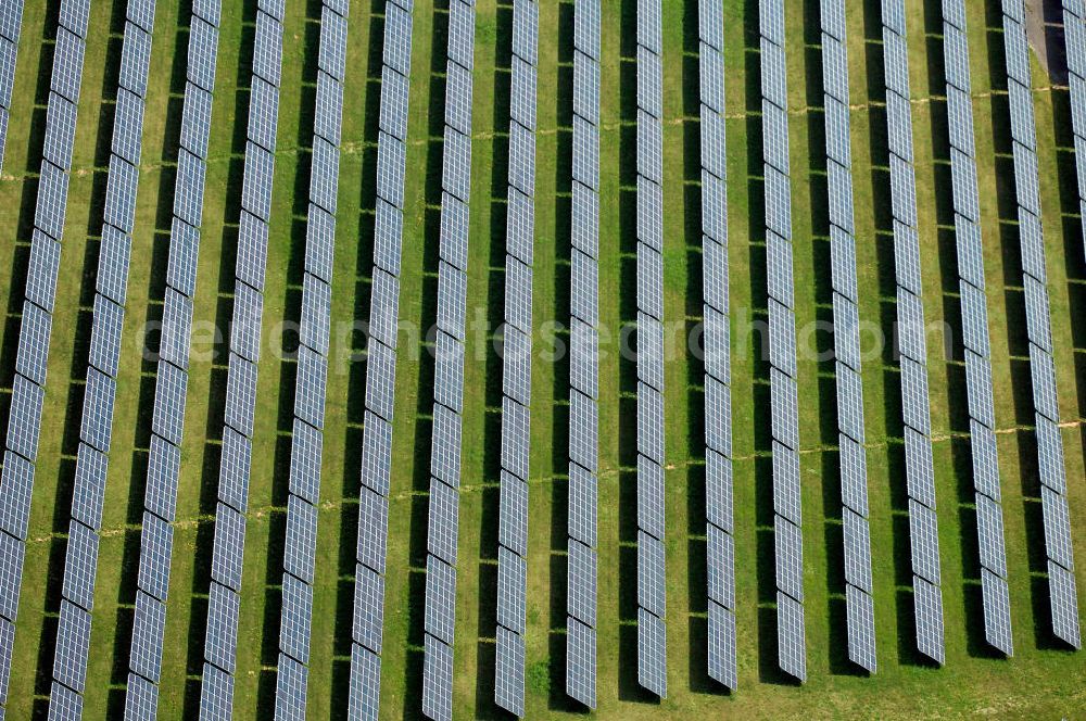 Waldpolenz / Rote Jahne from the bird's eye view: Blick auf das Areal des neuen Solarparkes Rote Jahne, im Jahr 2007 speiste er bereits Strom im Wert von 2,1 Mio. Euro in das Stromnetz ein. Das ehemaligen Geländes des Flugplatz Eilenburg wurde in den 1930er Jahren gebaut. Zu DDR-Zeiten wurde er vom Ministerium für Staatssicherheit (MfS, Stasi) betrieben. Mit dem Anschluss an das Stromnetz hat die juwi solar GmbH aus Bolanden (Rheinland-Pfalz) nun den Bau des Solarprojektes Energiepark Waldpolenz im Landkreis Delitzsch nordöstlich??????????????????????????????????????????????????????????????????????????????????????????????????????????????????????????????????????????????????????????????????????????????????????????????????????????????????????????????????????????????????????????????????????????????????????????????????????????????????????????????????????????????????????????????????????????????????????