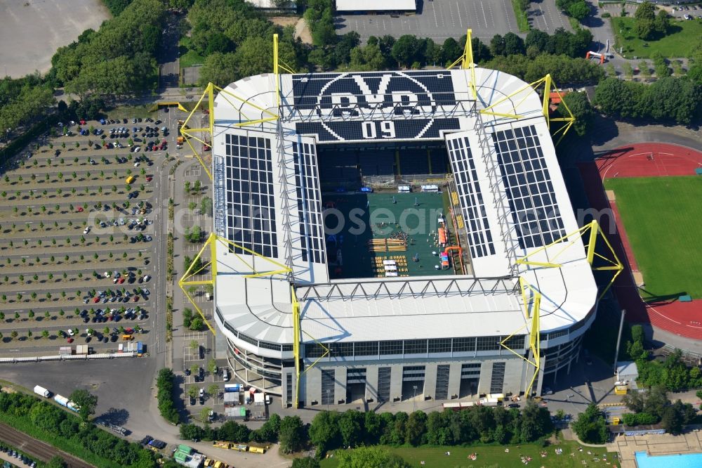 Dortmund from the bird's eye view: The Stadium of Borussia Dortmund on Borusseum, the Signal Iduna Park Stadium