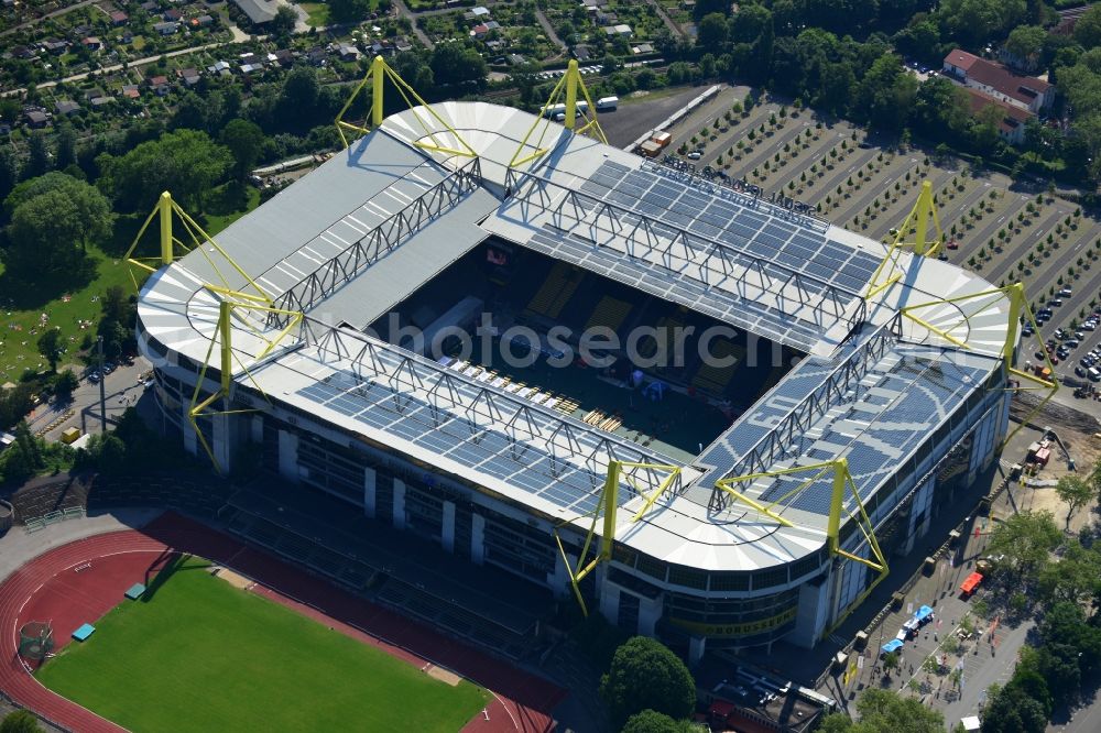 Dortmund from the bird's eye view: The Stadium of Borussia Dortmund on Borusseum, the Signal Iduna Park Stadium