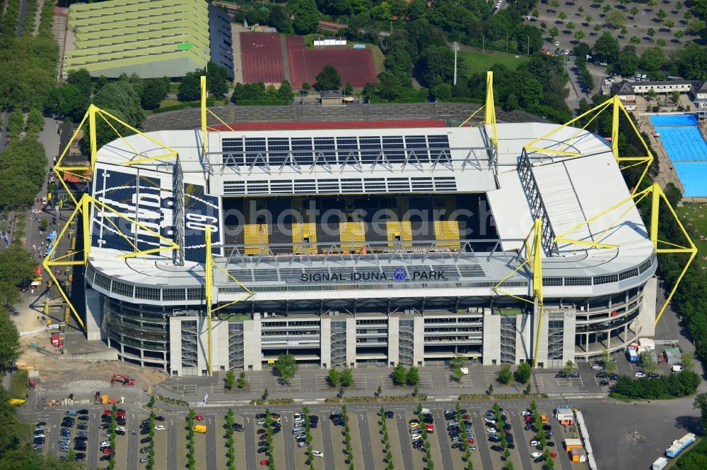 Dortmund from the bird's eye view: The Stadium of Borussia Dortmund on Borusseum, the Signal Iduna Park Stadium