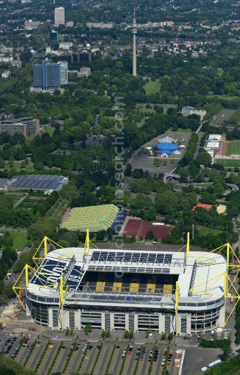 Aerial image Dortmund - The Stadium of Borussia Dortmund on Borusseum, the Signal Iduna Park Stadium