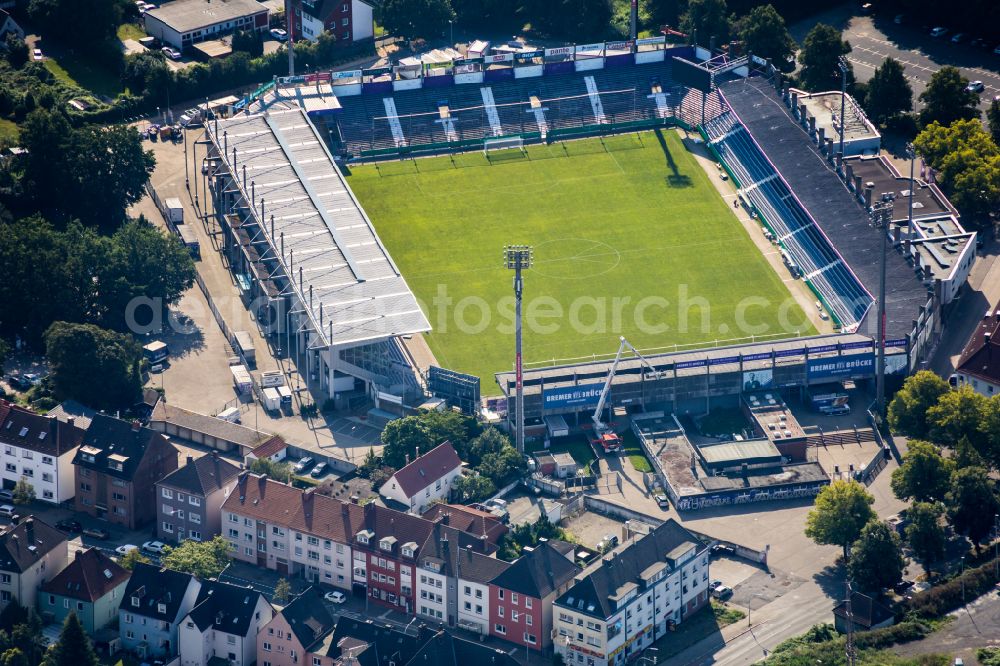 Osnabrück from the bird's eye view: Sports facility grounds of the Arena - stadium on street Scharnhorststrasse in the district Schinkel in Osnabrueck in the state Lower Saxony, Germany