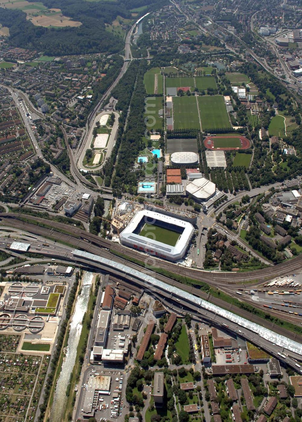 Aerial image Basel - Arena - stadium at St. Jakob-Park in Basel, Switzerland