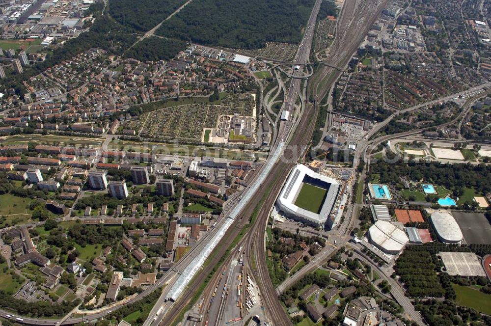 Basel from the bird's eye view: Arena - stadium at St. Jakob-Park in Basel, Switzerland