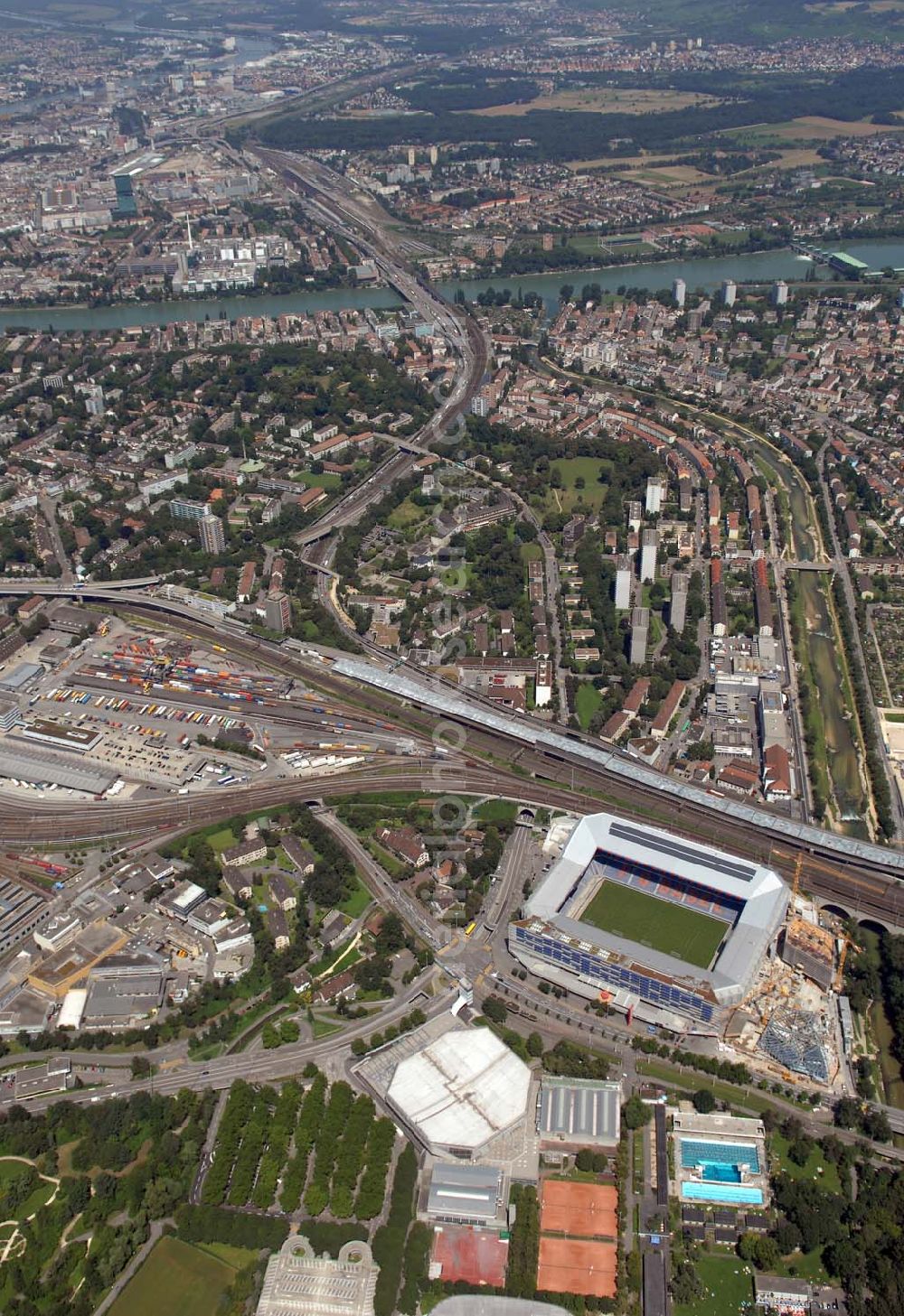 Basel from the bird's eye view: Arena - stadium at St. Jakob-Park in Basel, Switzerland