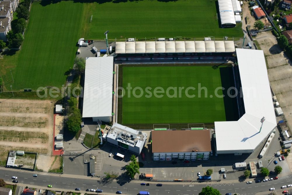 Aerial image Fürth - Arena of the Stadium on Laubenweg (formerly also Trolli Arena, Playmobil Stadium) in Fuerth in Bavaria. The stadium is the home ground of the football club SpVgg Greuther Fuerth