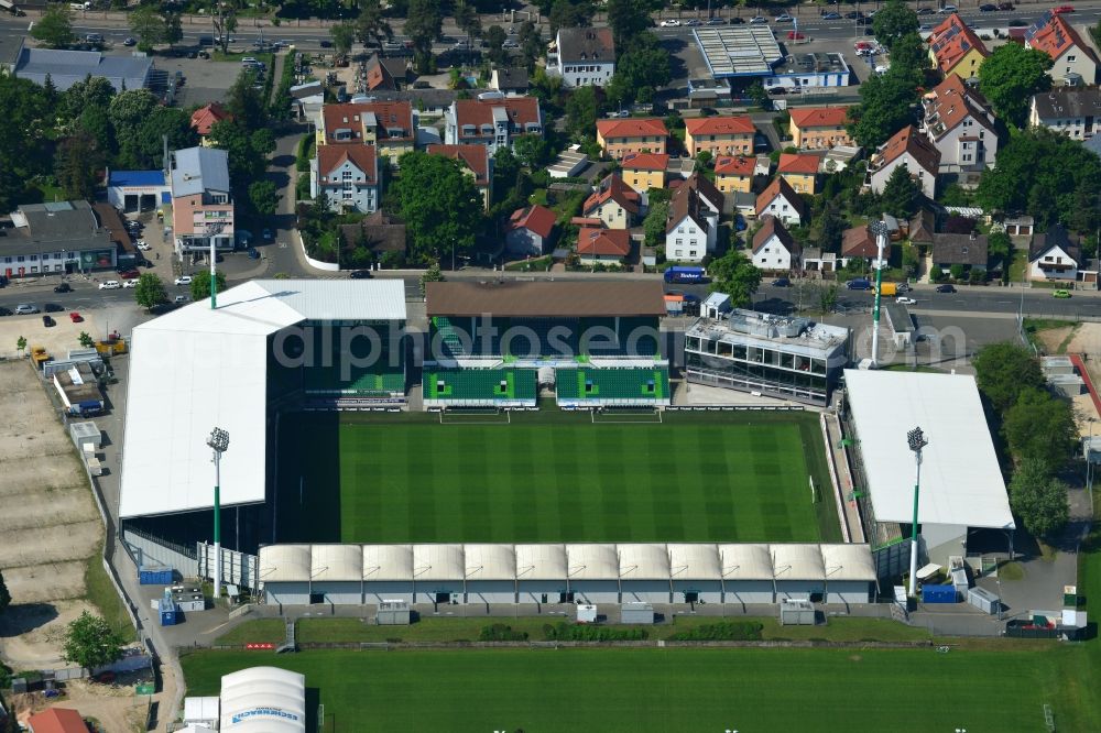 Aerial image Fürth - Arena of the Stadium on Laubenweg (formerly also Trolli Arena, Playmobil Stadium) in Fuerth in Bavaria. The stadium is the home ground of the football club SpVgg Greuther Fuerth