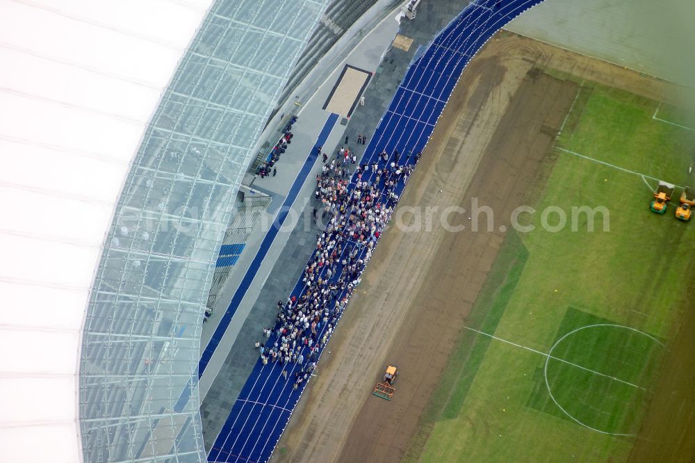 Berlin from the bird's eye view: Sports facility grounds of the Arena stadium Olympiastadion of Hertha BSC in Berlin in Germany