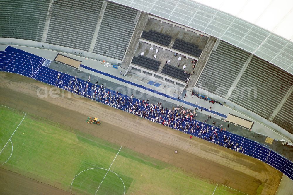 Berlin from above - Sports facility grounds of the Arena stadium Olympiastadion of Hertha BSC in Berlin in Germany