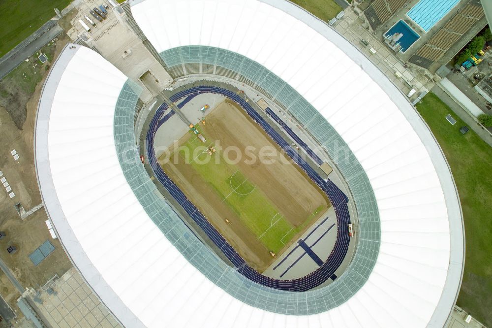 Berlin from the bird's eye view: Sports facility grounds of the Arena stadium Olympiastadion of Hertha BSC in Berlin in Germany