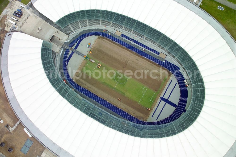 Aerial image Berlin - Sports facility grounds of the Arena stadium Olympiastadion of Hertha BSC in Berlin in Germany