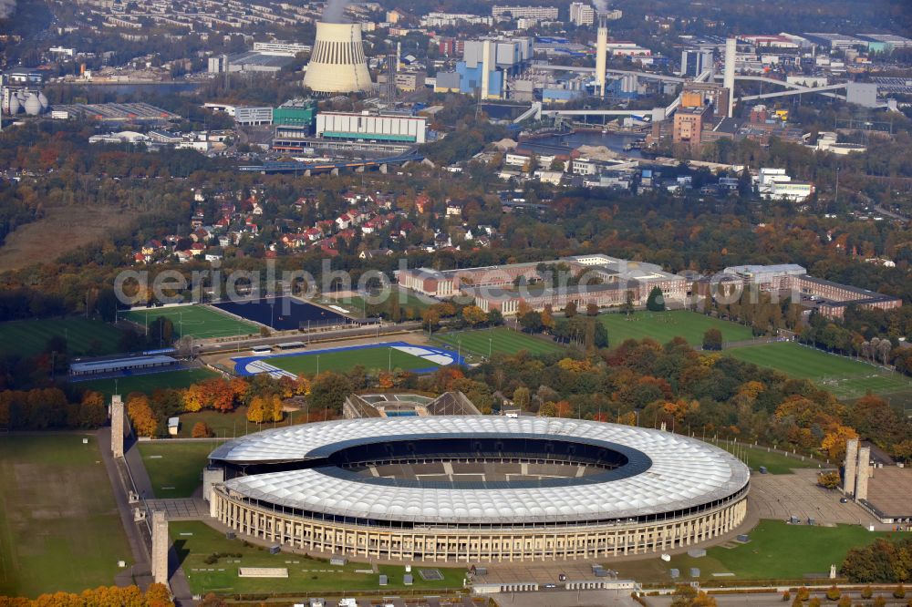 Berlin from the bird's eye view: Sports facility grounds of the Arena stadium Olympiastadion of Hertha BSC in Berlin in Germany