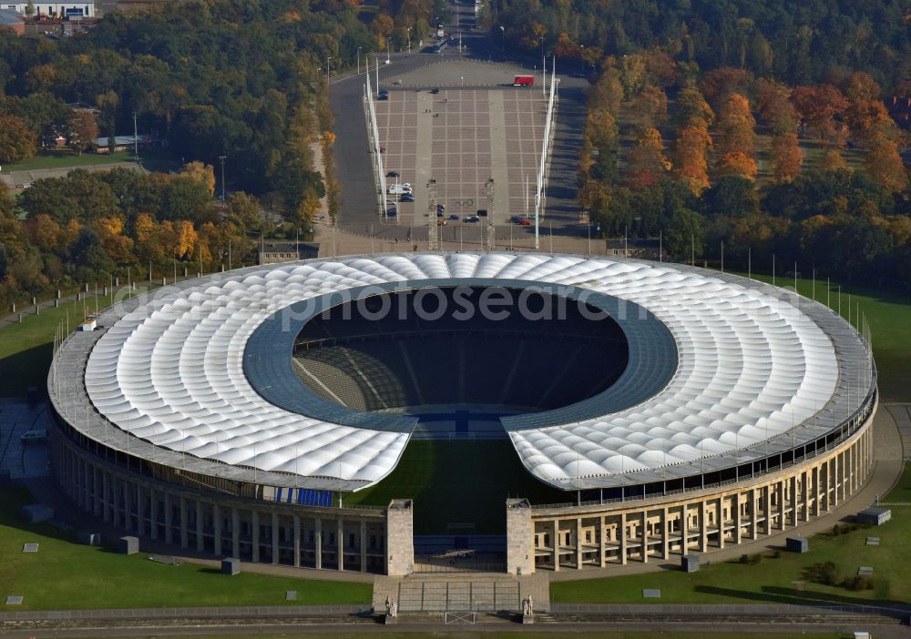 Berlin from above - Sports facility grounds of the Arena stadium Olympiastadion of Hertha BSC in Berlin in Germany