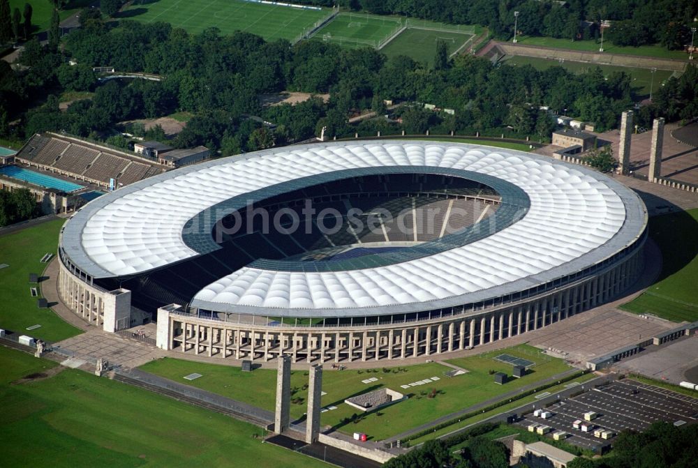 Berlin from the bird's eye view: Sports facility grounds of the Arena stadium Olympiastadion of Hertha BSC in Berlin in Germany