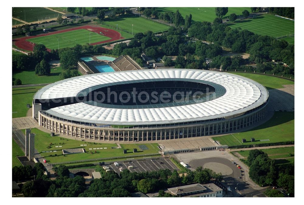 Berlin from the bird's eye view: Sports facility grounds of the Arena stadium Olympiastadion of Hertha BSC in Berlin in Germany