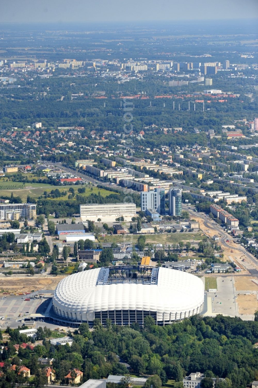 Aerial photograph Poznan - Sports facility grounds of the Arena stadium Stadion Miejski - INEA Stadion in the district Grunwald in Poznan - Posen in Wielkopolskie, Poland